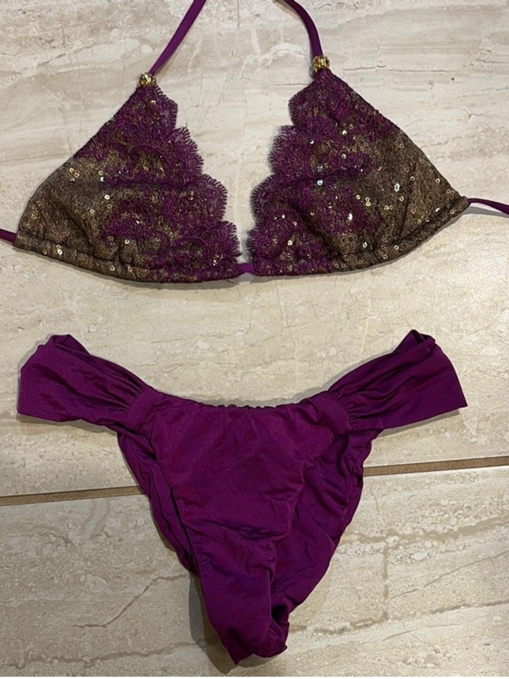 Beach Bunny Purple Lace & Sequin Triangle Bikini